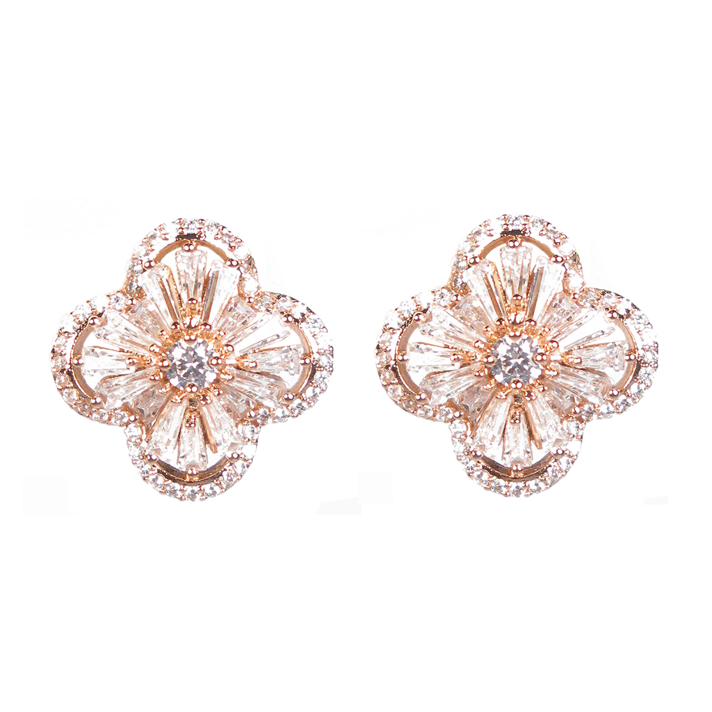 Rose Gold Baguette Four-Petal Flower Diamontage™ 8.2 Carat Earrings