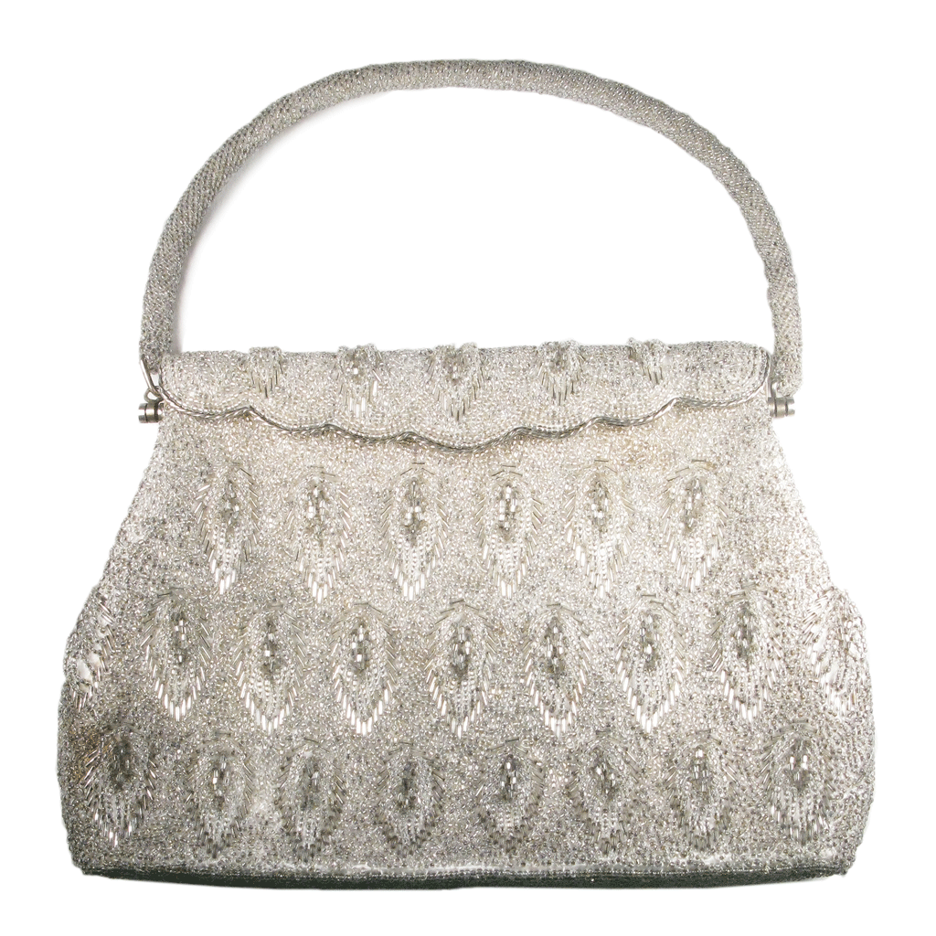 Vintage Modern Silver Beaded Clutch