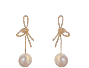 Golden Pearl Bow Earrings