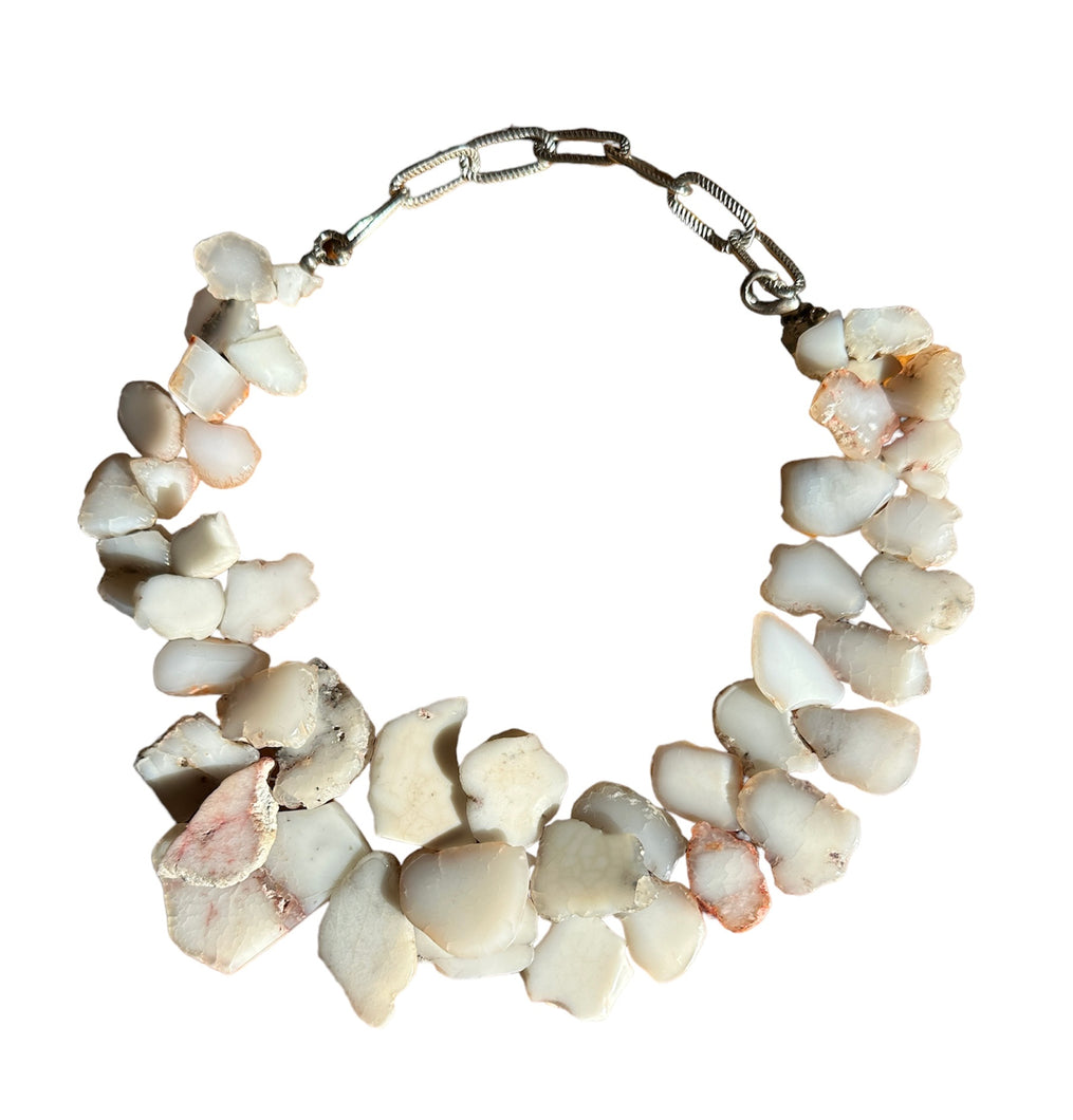 One-Of-A-Kind Winter White Chalcedony Bib Necklace