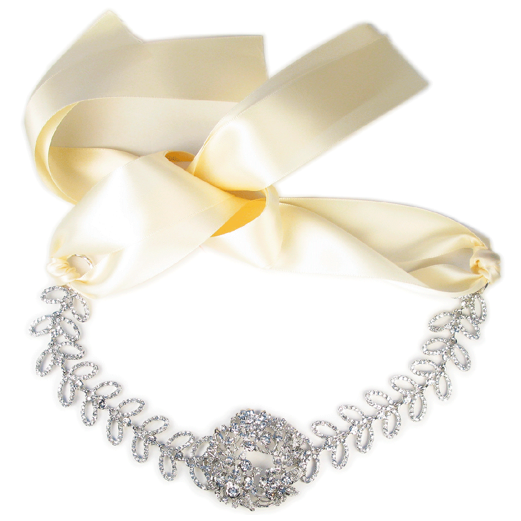 One-Of-A-Kind Flowing Laurel Wreath Crown Tiara & Sash