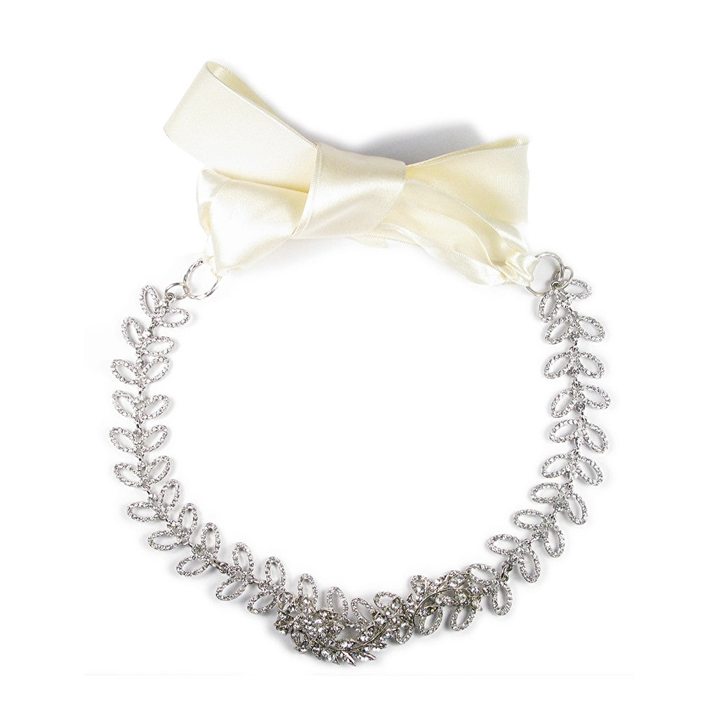 One-Of-A-Kind Nouveau Laurel Leaf Filigree Tiara Headpiece & Sash