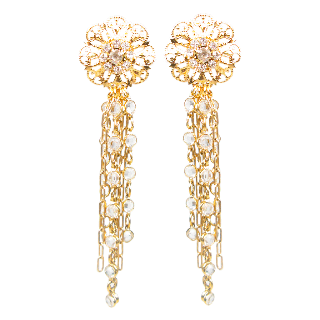 Golden Rosette Waterfall Earrings