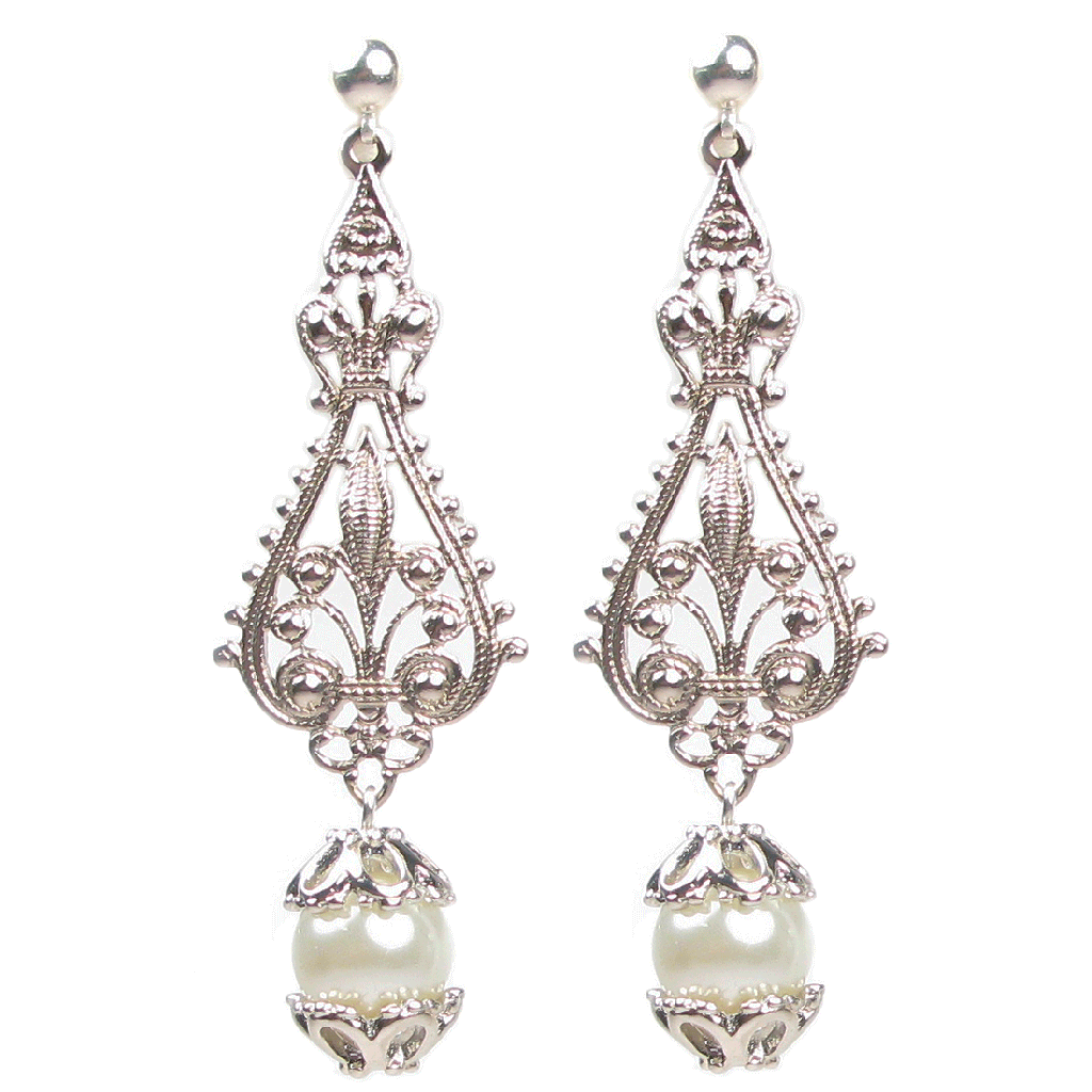 Ornate Filigree Pearl Drop Earrings