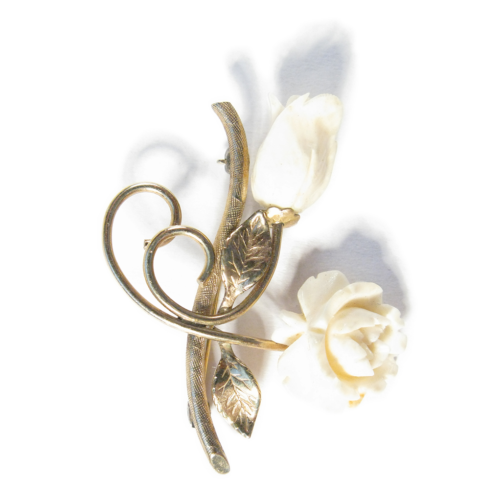Gilded White Rose Boutonniére / Lapel Pin