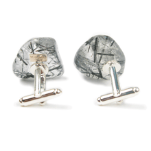 Load image into Gallery viewer, One-Of-A-Kind Tumbled Tourmalinated Crystal Quartz Cufflinks