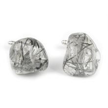 Load image into Gallery viewer, One-Of-A-Kind Tumbled Tourmalinated Crystal Quartz Cufflinks
