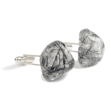 Load image into Gallery viewer, One-Of-A-Kind Tumbled Tourmalinated Crystal Quartz Cufflinks