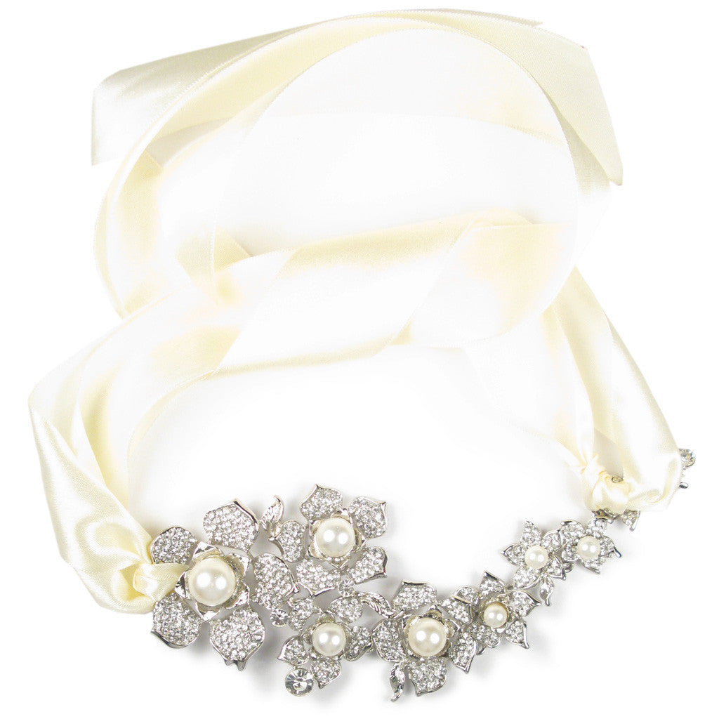 One-Of-A-Kind Pearl Orchid Cascade Heirloom Headpiece & Necklace