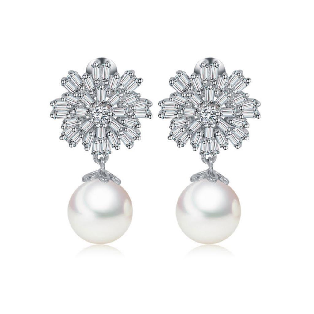 Pearl Starburst Drop Diamontage 5.2 Carat Earrings