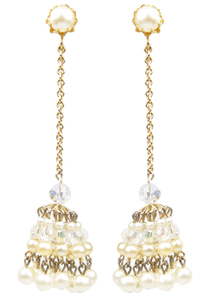 Luminous Pearl Shade Vintage Couture Chain Earrings-Clip