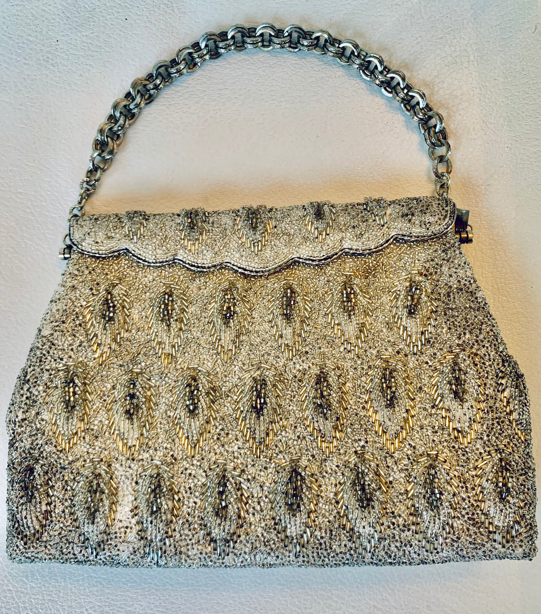 Vintage Modern Silver Beaded Clutch