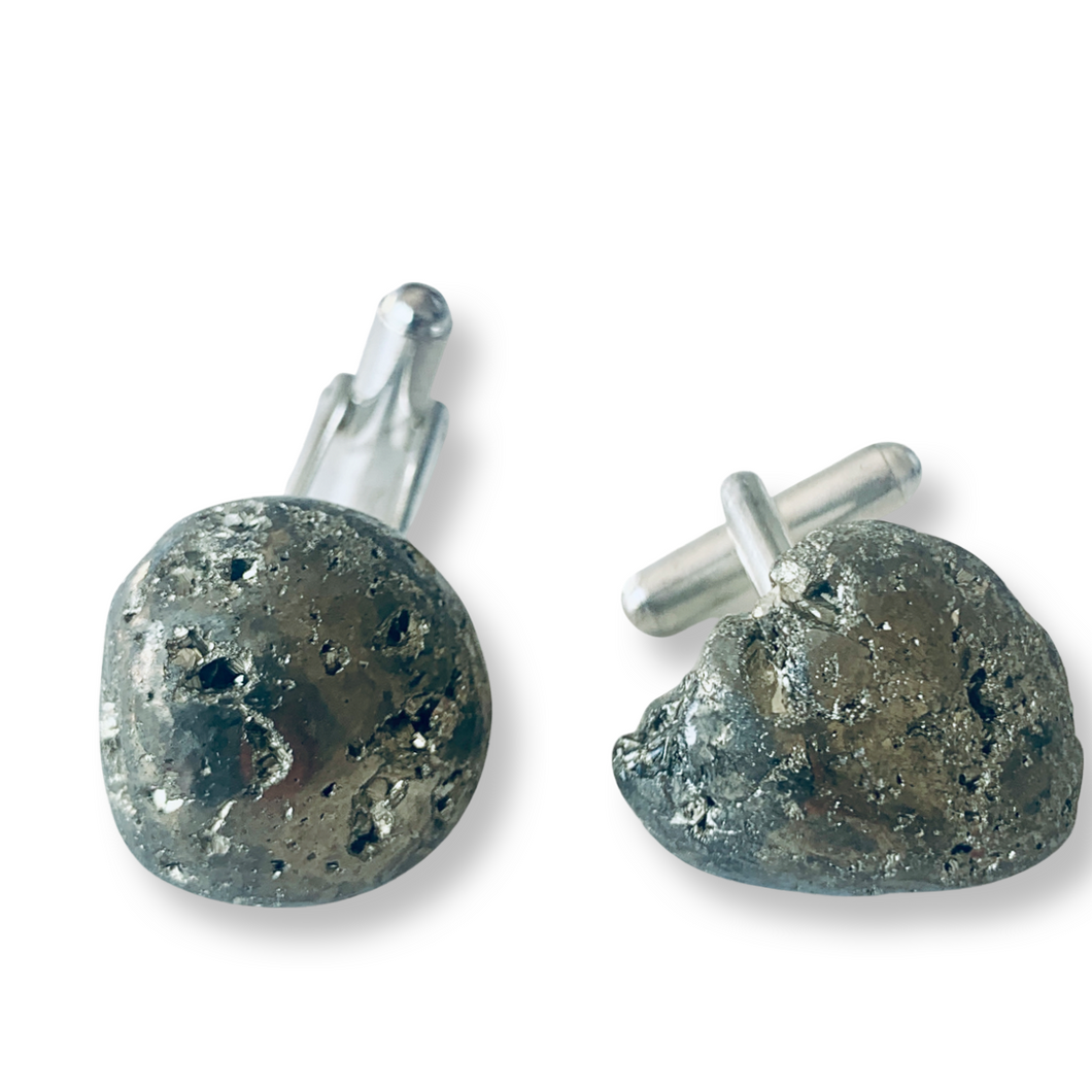 One-Of-A-Kind Raw Cut Hematite Cufflinks
