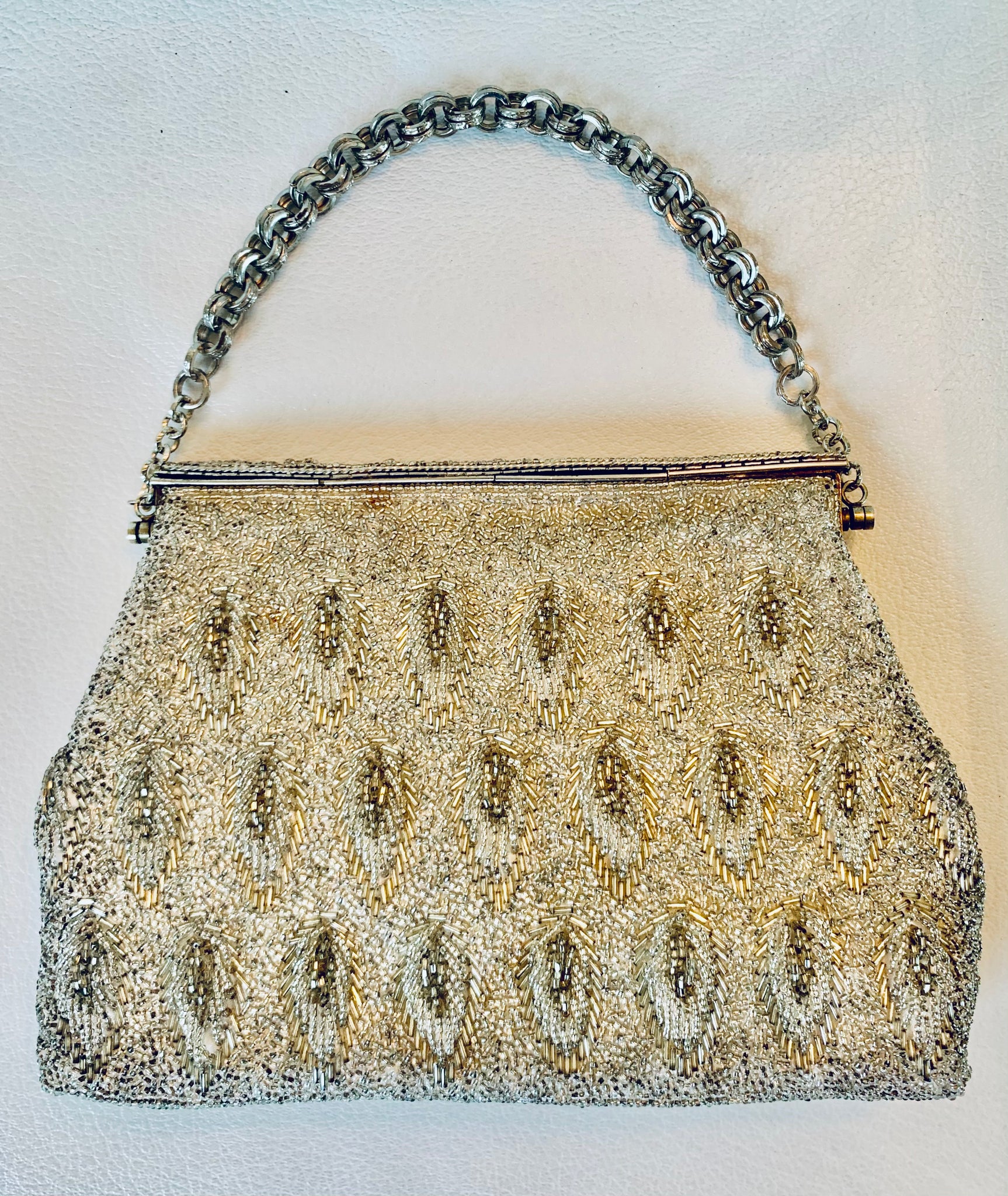 Vintage Silver Beaded Purse Made in Hong Kong